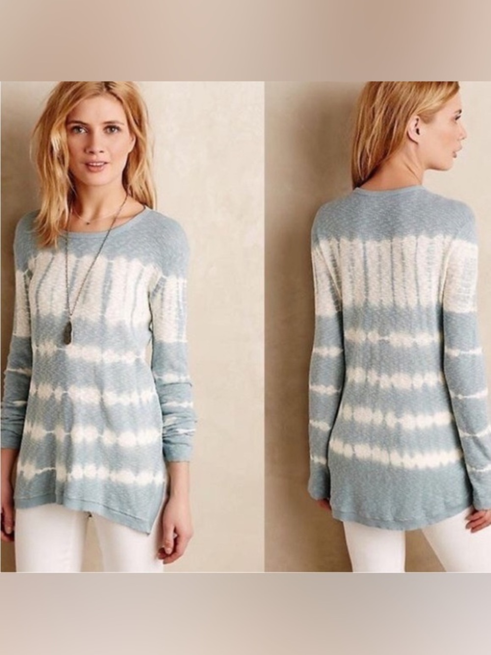 Women's  Left of Center Light Blue & White Tie-Dye Crewneck Sweater